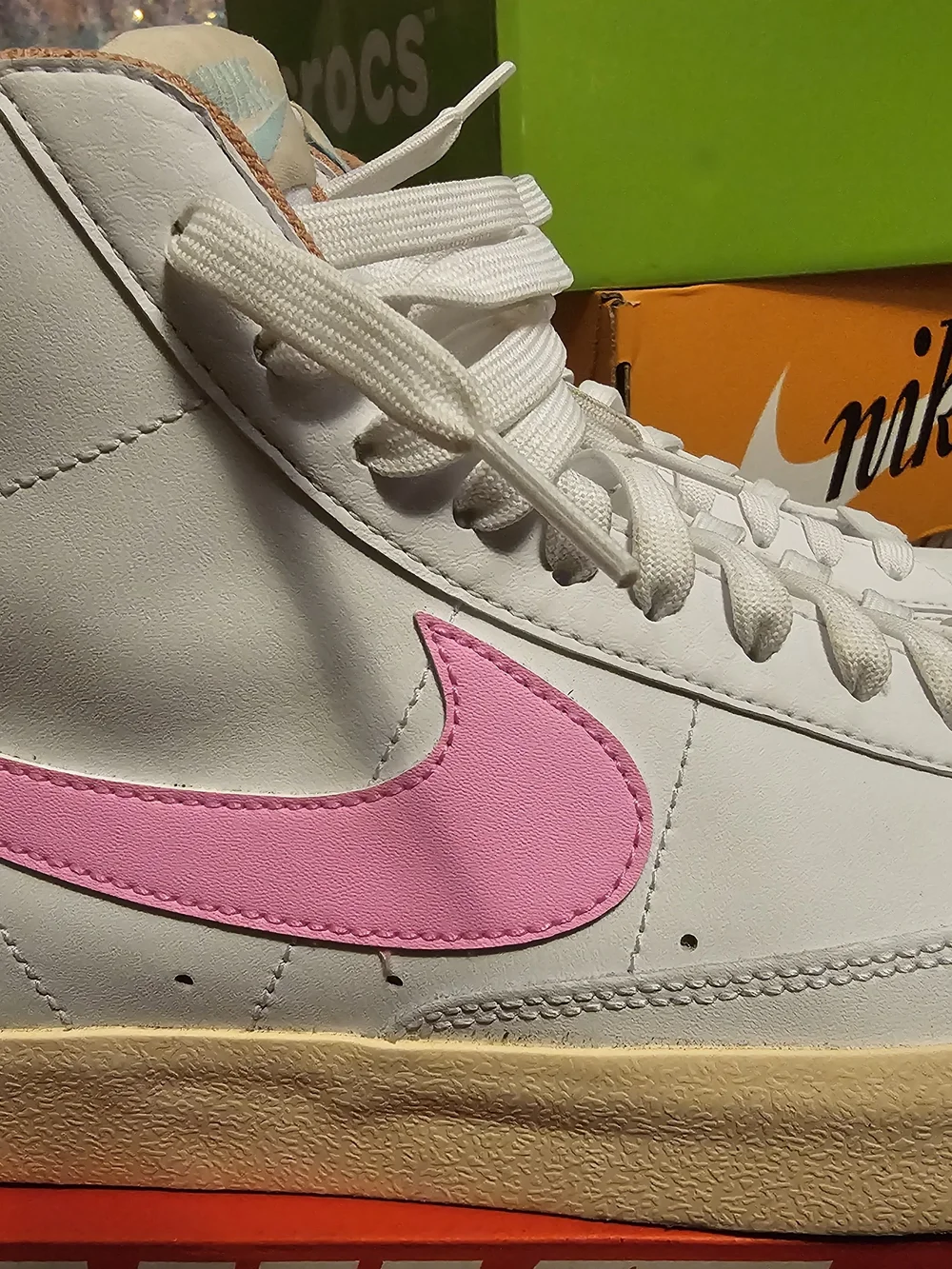 Nike High Top Sneakers in White with Pink & Tan Accents